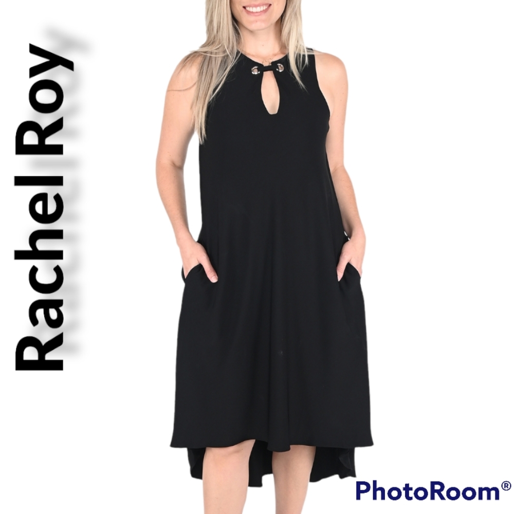 Rachel Roy Dress, midi, keyhole neckline, high-low hem, Black, High Quality XS/0